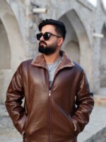 کاپشن چرم قهوه ای روشن داخل تمام خز