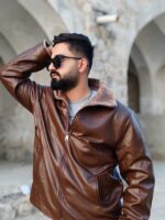 کاپشن چرم قهوه ای روشن داخل تمام خز - Image 3