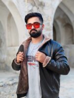 کاپشن چرم قهوه ای تیره داخل تمام خز - Image 2