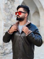 کاپشن چرم قهوه ای تیره داخل تمام خز