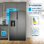 یخچال فریزر ساید بای ساید 28 فوت ایکس ویژن مدل HS600-WI/SI، دارای آب سردکن و یخساز اتوماتیک، با ارتفاع 177، عمق 73 و پهنای 91 سانتی متر، میزان مصرف انرژی A++، دارای 4 طبقه در یخچال و 4 طبقه در فریزر