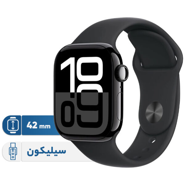 ساعت هوشمند اپل مدل Series 10 42mm Aluminum بند سیلیکونی، محاسبه کالری، سنسور اکسیژن خون، شمارنده ضربان قلب، پشتیبانی از Siri، امکان شخصی سازی واچ فیس، ضد آب